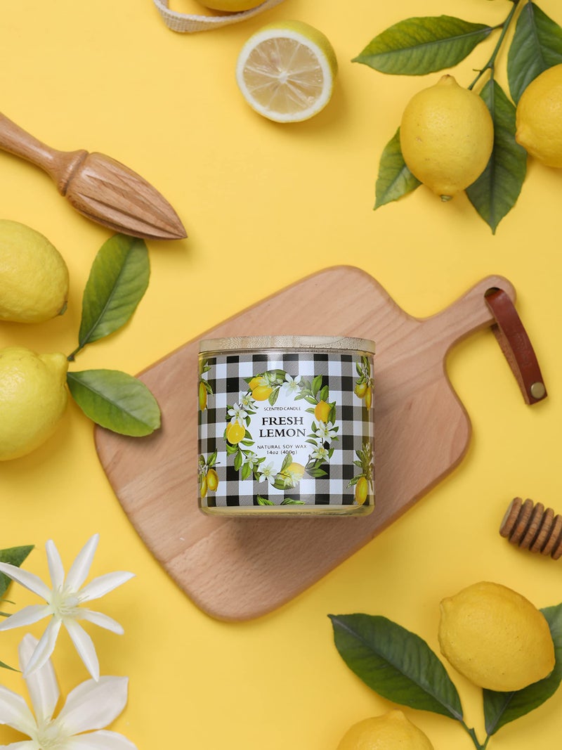 KORMMCO Lemon Candle  Fresh Lemon Scented Candle  Large 3 Wicks Candle  14 oz - Image 2